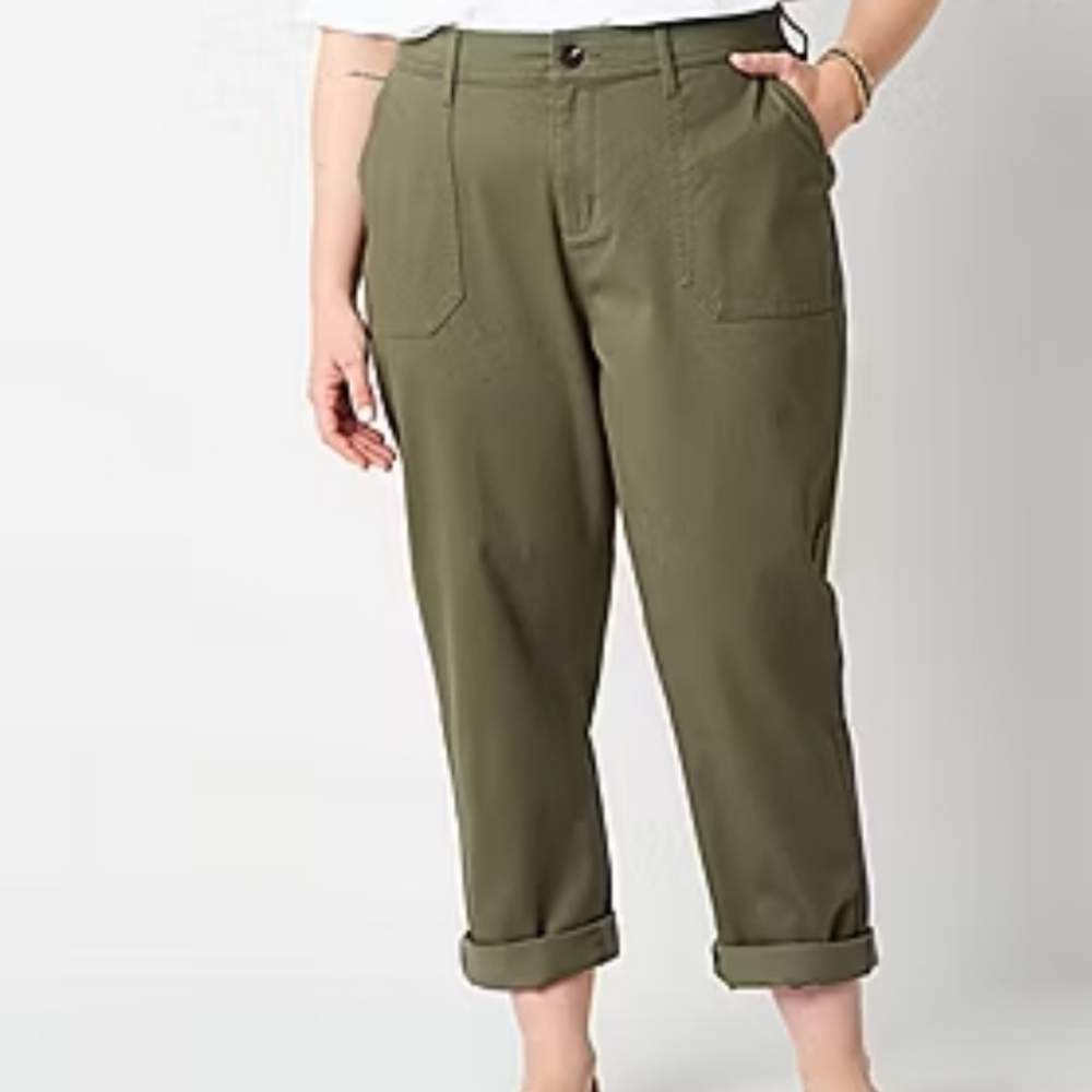 St. John's Bay Womens Stretch Fabric Slim Cargo Pant-Plus 24W Oregano - Picture 7 of 7